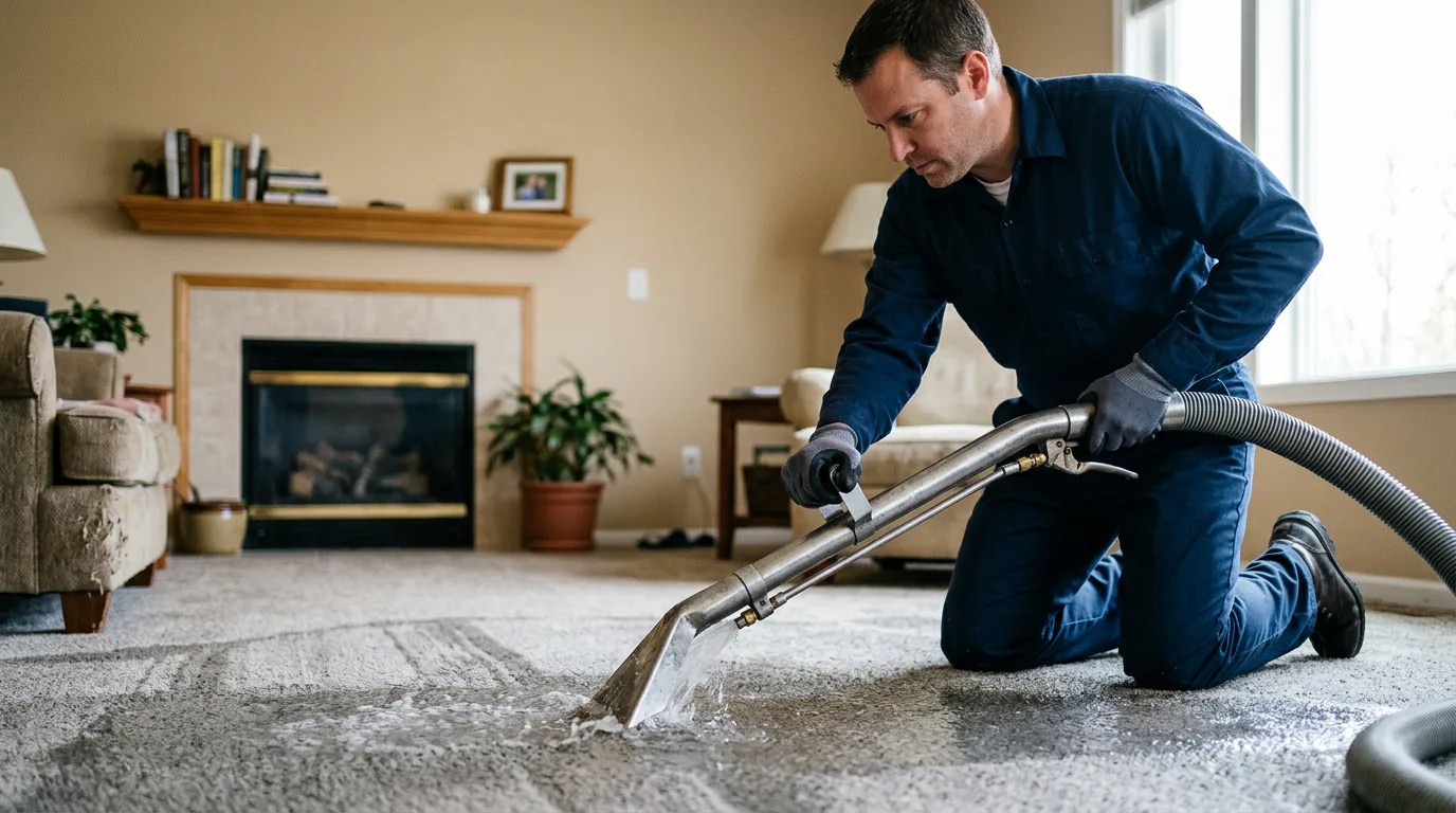 Water damage restoration technician working near Yoder, IN